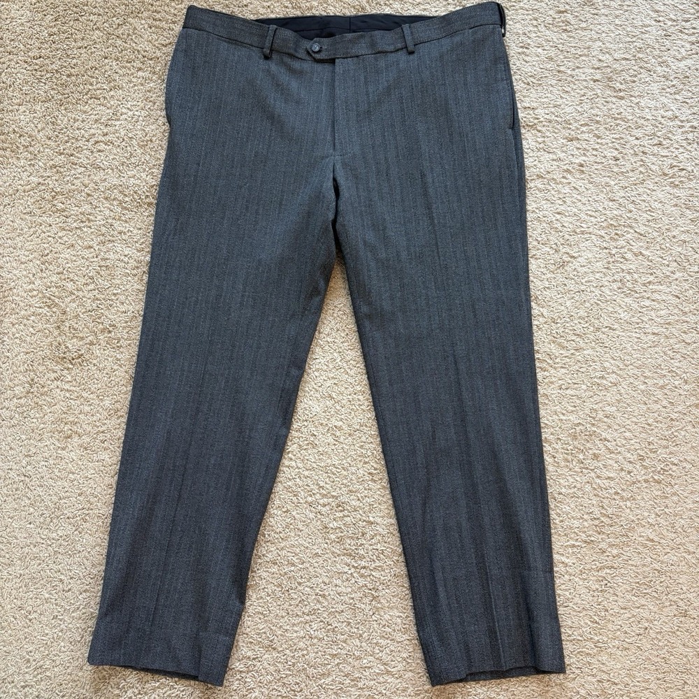 NWT Oak Hill Men's Dress Pants 44x32 Charcoal‎ Gray Herringbone Modern Fit
